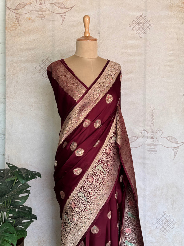 Manjari - Pure Satin Silk Meenakari Saree