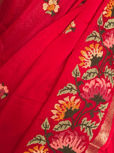 Sadhna - Pure Chiffon Cross Stitch Saree with Floral Embroidered Border & Zari Pallu
