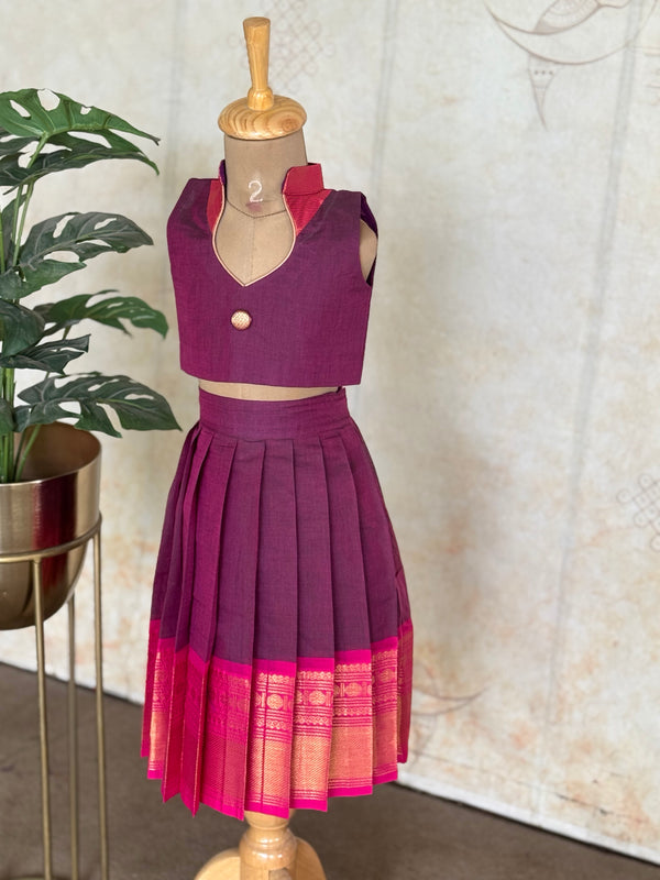 Poonguzhali - Chettinad Cotton Checkered Skirt and Top