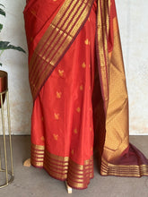 Semi Kanchi Silk Saree in Rust Orange with Gold Zari
