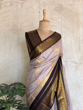 Semi Kanchi Silk Saree – Lavender & Navy with Gold Zari