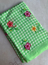 Pure Mangalgiri Silk Light Green Gingham Checks Saree with Floral Digital Prints