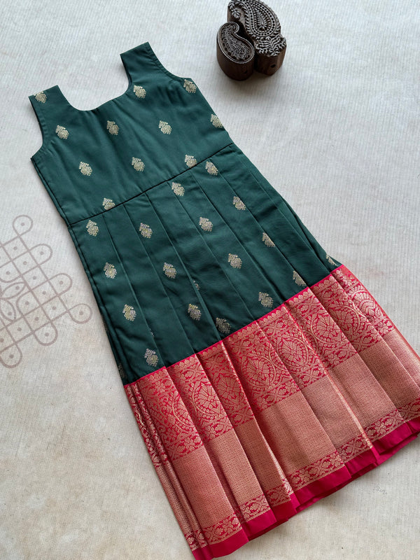 Anicham - 2 in 1 Deep Green Frock with Zari Border & Overcoat Express