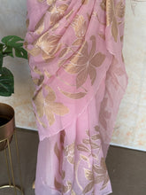 Kota silk Saree with Gold Floral Appliqué Border | Handcrafted Appliqué Work Saree