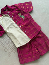 Magilan - Velum Mayilum Hand-Embroidered Boys Shirt & Trouser Set — South Indian Traditional Ethnic Wear Onam Edit