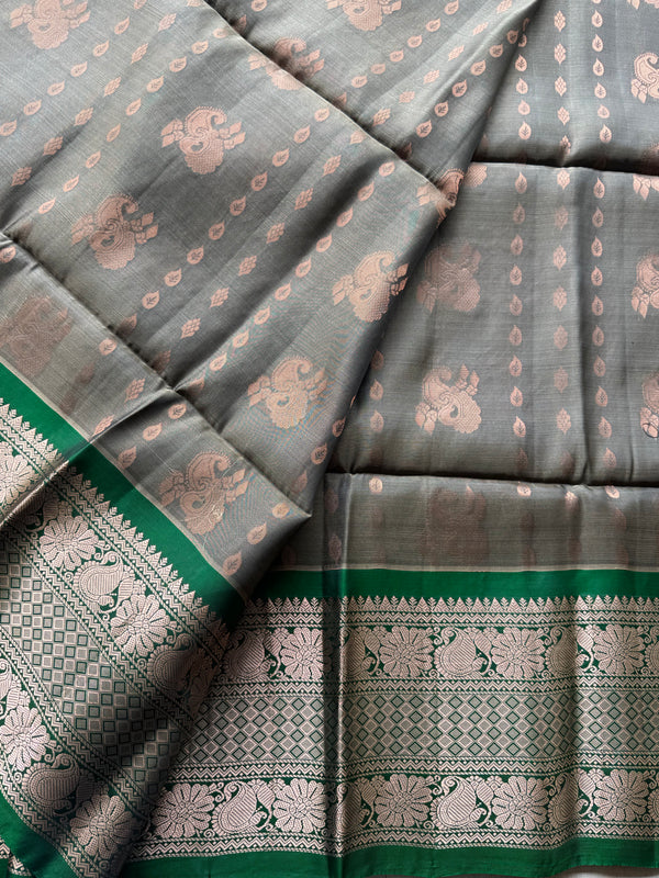Venkatagiri Pure Handwoven Silk Saree with Embellished Kolam Blouse