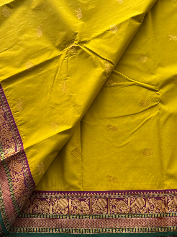 Semi Kanchi Silk Saree – Chakram & Elephant Zari Buttas