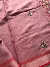 Ceya Linen Saree with Hand Floral Embroidery