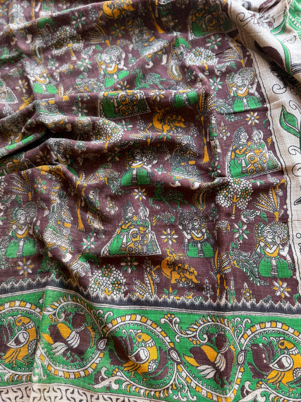 Kota Cotton Kalamkari Saree with Raja Rani & Animal Motifs