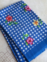 Pure Mangalgiri Silk Peach Gingham Checks Saree with Floral Digital Prints