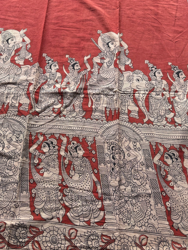 Saachi - Kalahasti Pen Kalamkari Printed Cotton 3 Piece Salwar Suit Set