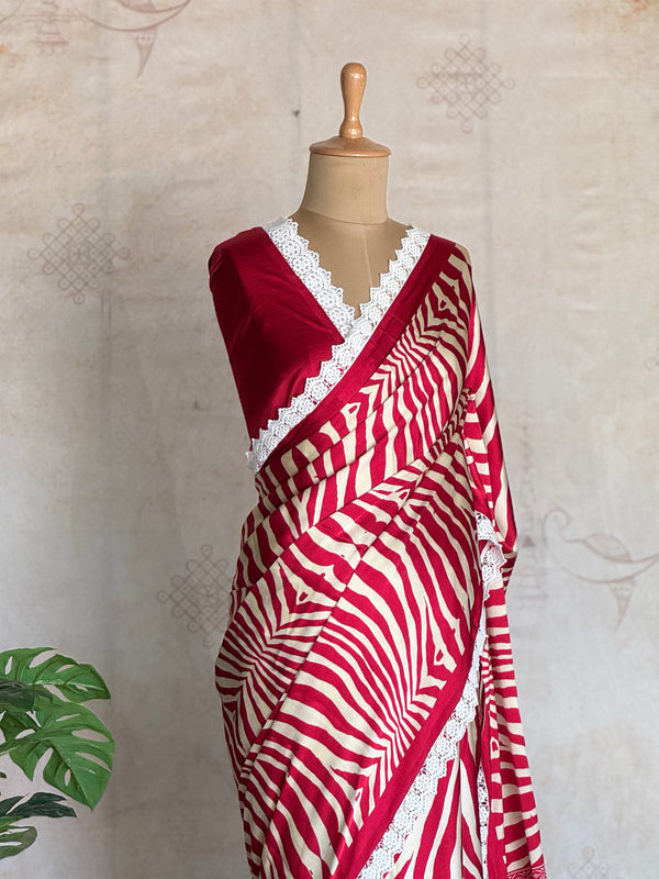 Modal Zebra Print Saree with Hakoba Lace Border