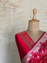 Vasundhari - Pure Banarasi Red Jaal Saree