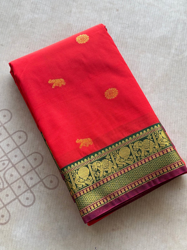 Semi Kanchi Silk Saree – Chakram & Elephant Zari Buttas