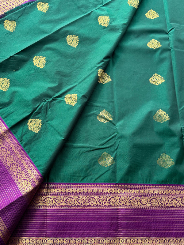 Semi Kanchi Silk Saree with Antique Gold Zari Weave