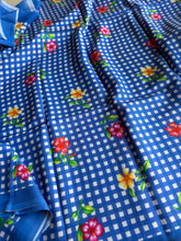 Pure Mangalgiri Silk Peach Gingham Checks Saree with Floral Digital Prints
