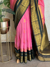 Semi Kanchi Silk Saree — Pink & Black