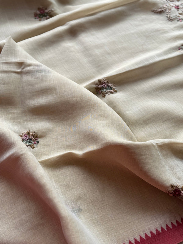 Ceya Linen Saree with Hand Floral Embroidery