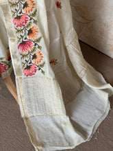 Sadhna - Pure Chiffon Cross Stitch Saree with Floral Embroidered Border & Zari Pallu