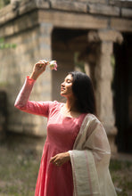 Padma - Pure Cotton Full Sleeve Anarkali Dress with Woven Dupatta – Blush Pink