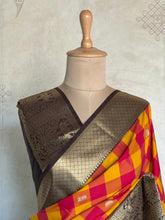 Semi Kanchi Silk Saree – Pink, Yellow & Red Checks