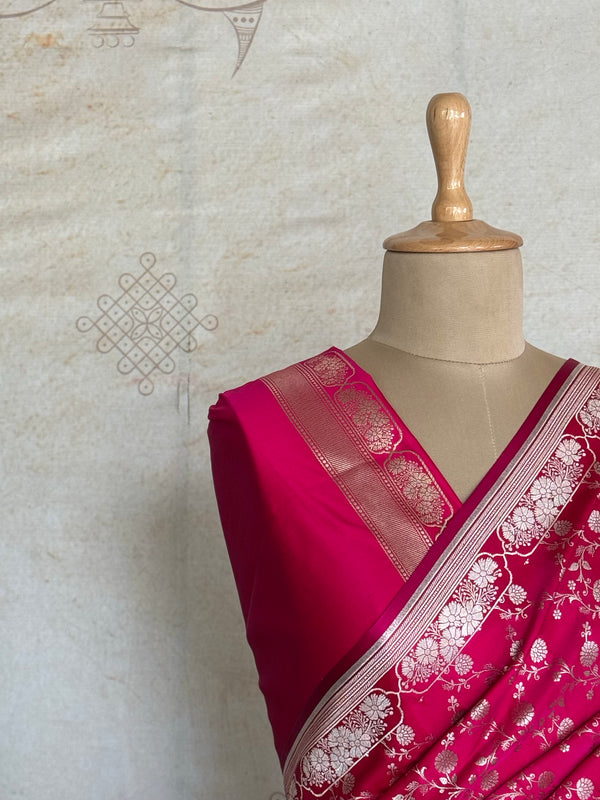 Vasundhari - Pure Banarasi Rani Pink Jaal Saree