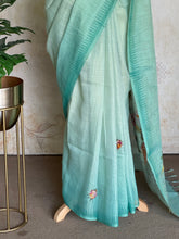 Ceya - Linen Saree with Floral Hand Embroidery & Statement Pallu