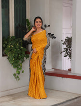 Mustard Modal Saree with Silver Buttas with Ajrakh Pallu