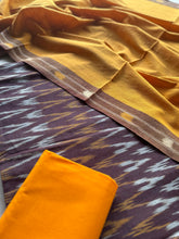 Kamazhi - Ikkat Cotton 3 Piece Suit Set - Brown & Yellow