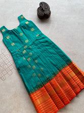 Anicham - 2 in 1 Teal Blue Frock with Zari Border & Overcoat Express
