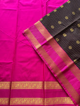 Semi Kanchi Silk Coffee Brown Checkered Saree with Peacock & Rudraksham Buttas