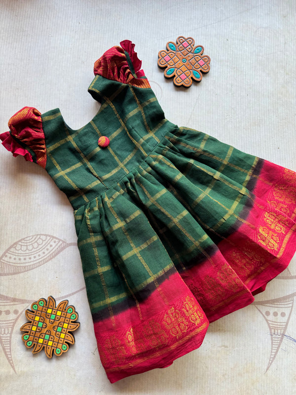 Sungudi kids frock -  Zari Checkered