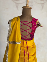 Kids Pavazhamalli Half Saree with Zari Buttas & Yellow Davani