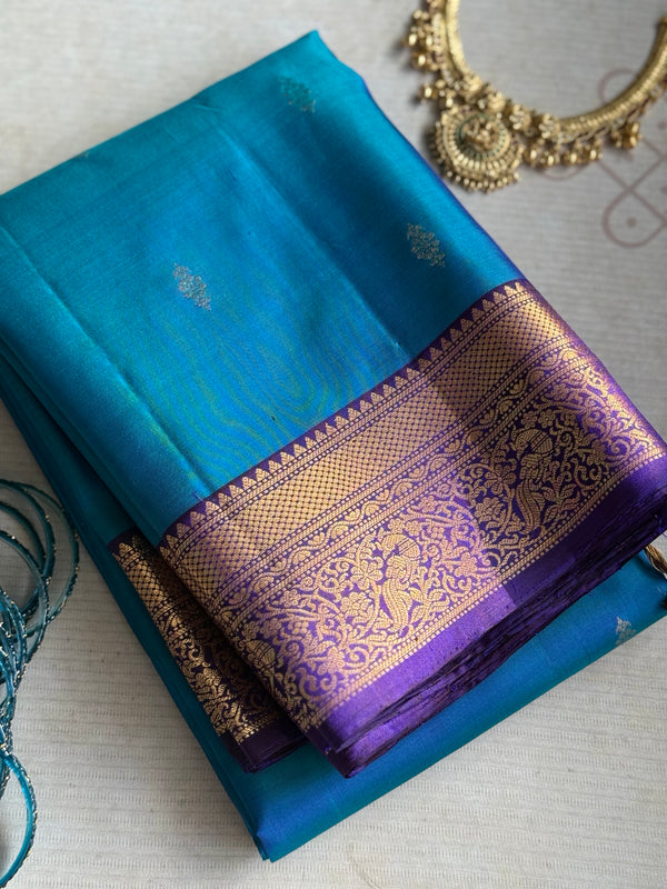 Pure Kanjivaram Soft Silk Saree with Paisley Zari Buttas & Kanchi Border – Vintage Edition