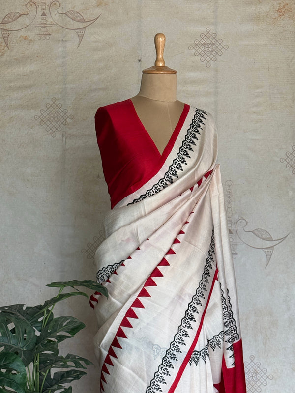 Chaitra - Pure Tussar Block Printed Saree Onam Edit
