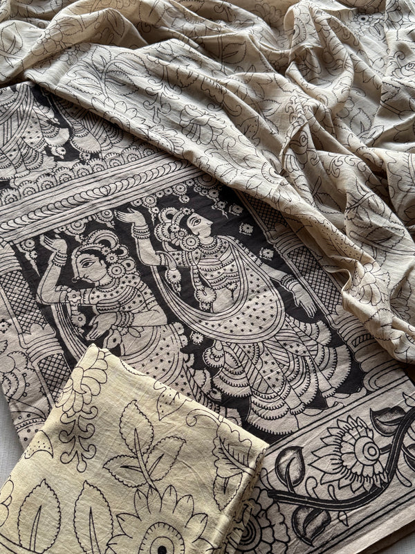 Saachi - Kalahasti Pen Kalamkari Printed Cotton 3 Piece Salwar Suit Set