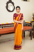 Mustard & Maroon Semi Kanchi Silk Saree