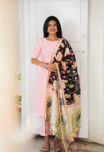Dwaraka - Blush Pink Raw Silk Suit Set with Floral Kalamkari Zari Dupatta