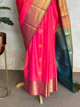 Semi Kanchi Silk Saree – Coral Pink with Teal Blue Pallu