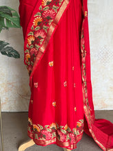 Sadhna - Pure Chiffon Cross Stitch Saree with Floral Embroidered Border & Zari Pallu