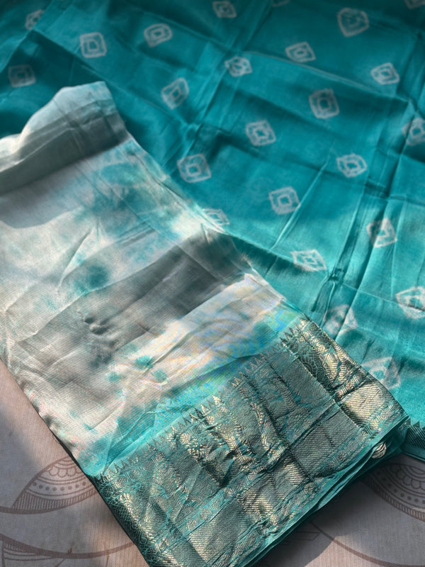 Shibori Mangalgiri Silk Cotton Unstitched - Kurta + Dupatta