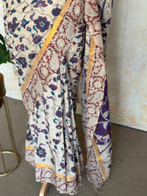 Pure Chennuri Silk Kalamkari Saree with Pichwai Florals & Peacock Pallu – Ivory, Purple & Maroon Border