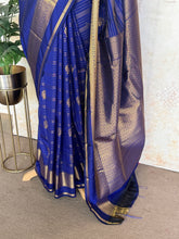 Royal Blue Semi Kanchi Silk Saree with Gold Zari Buttas & Grand Pallu