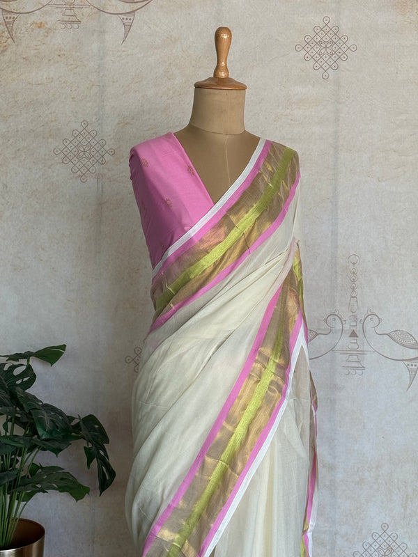 Mul Cotton Saree With Zari Accents