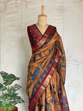 Parijata - Dola Silk With Kalamkari Prints And Zari Border