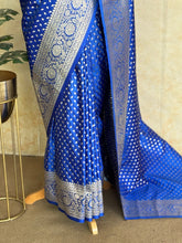 M.S Blue Banarasi Saree with Silver Zari Jaal Border