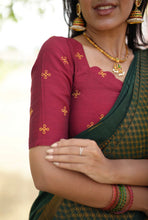Nakshatra - Sungudi Cotton Saree Green with Kolam Embroidered Red Blouse