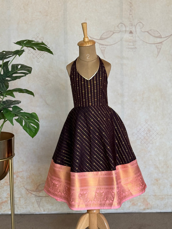 Manya- Backless Kids Zari Dress – Maroon & Peach Festive Wear
