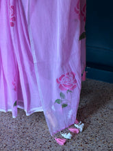 Blush Pink Mul Cotton Hand-Painted Saree with Rose Motifs
