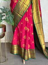 Semi Kanchi Silk Saree – Deep Red & Green Kanchi Zari Border